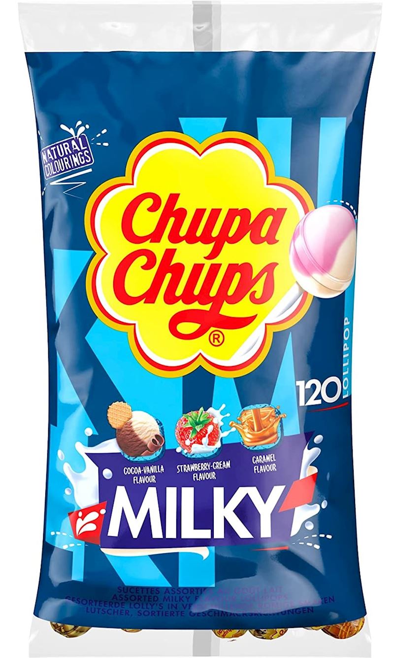 Chupa Chups Milky 3 Aromen Lollis im Nachfüllbeutel