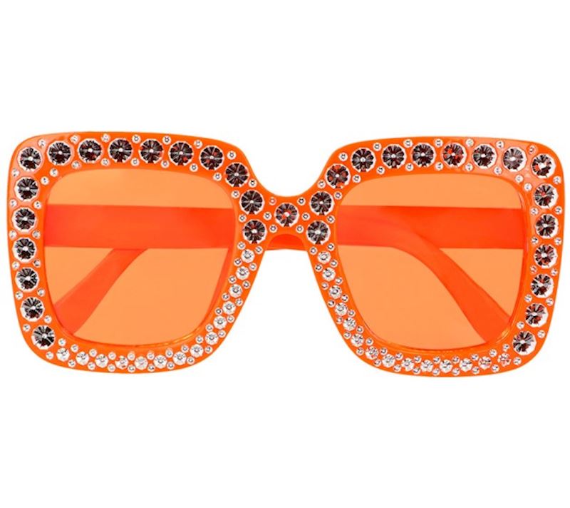 Partybrille orange mit Bling Bling