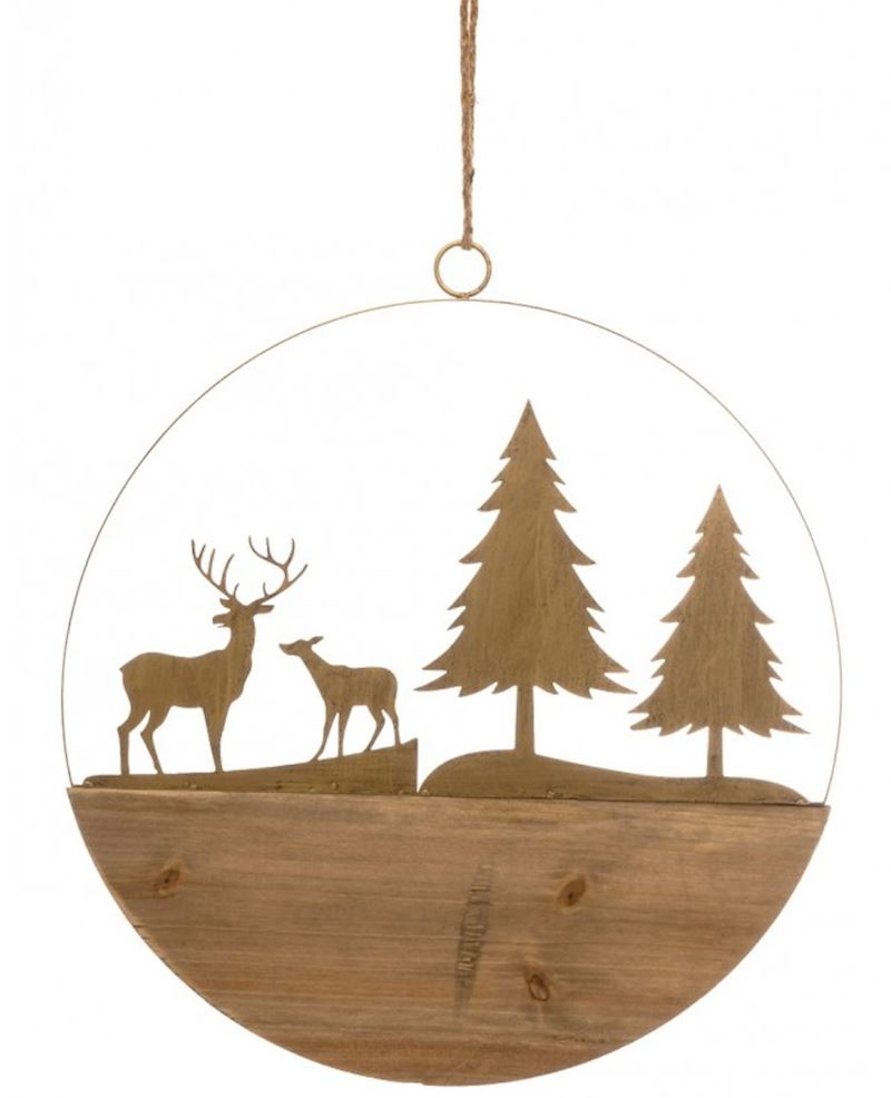 Hängedeko Metallring mit Holz 48 cm DM Weihnachtsmotiv