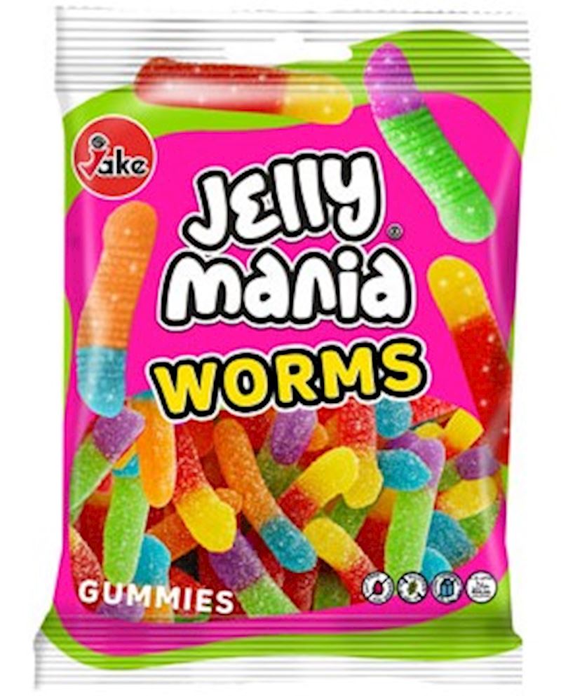 Jake Jellymania Worms halal, 100 g dans un sac