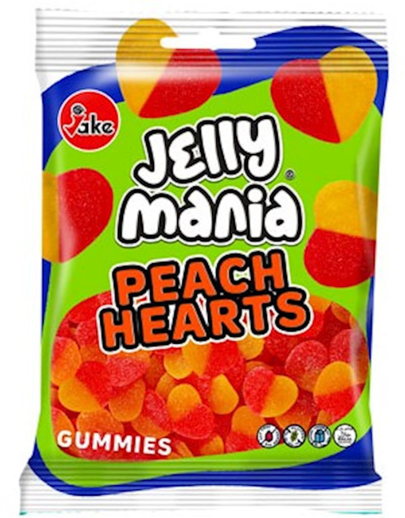 Jake Jellymania Peach Hearts halal, 100 g, dans un sac