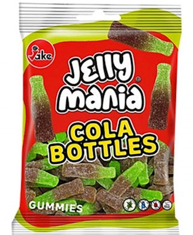 Jake Jellymania Cola Bottles halal, 100 g, dans un sac