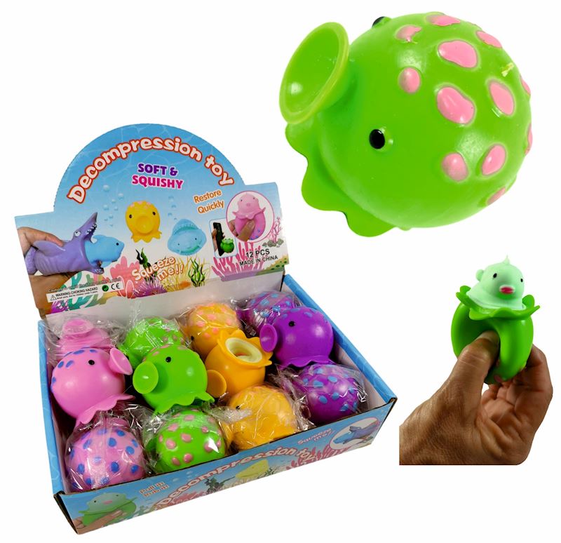 Quetschball Oktopus 6.5 cm mit Sauger 4 sort.