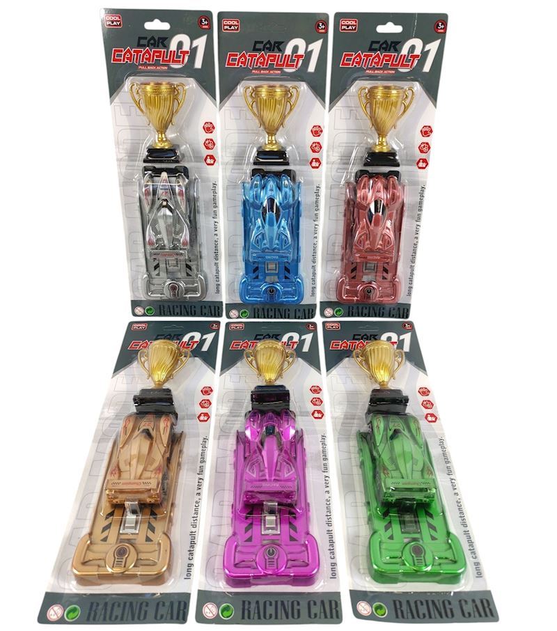 Auto zum Aufziehen mit Abschussrampe & Pokal