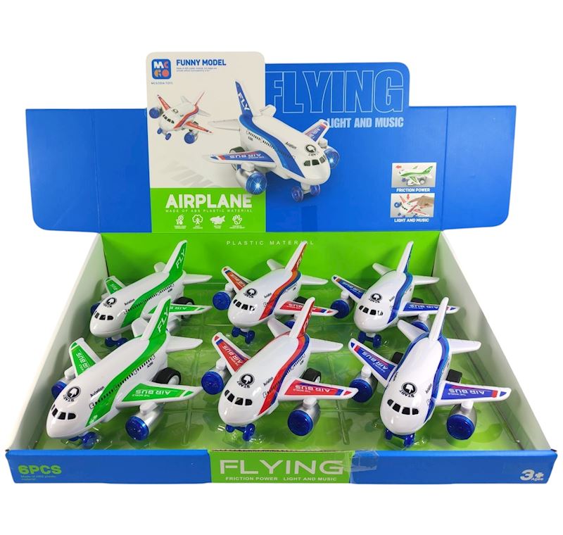 Flugzeug mit Reibungsmotor mit Licht & Sound 18 cm sort.