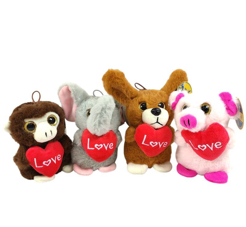 Plüsch Tiere mit Herz 15 cm 4 sort.