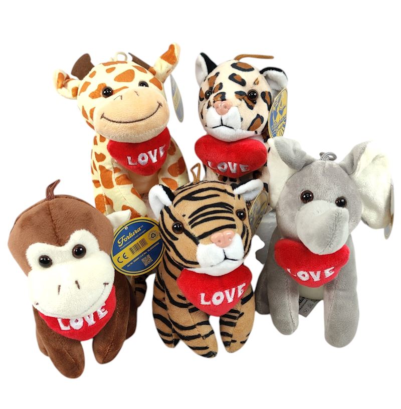 Plüsch Tiere mit Herz 15 cm 5 sort.