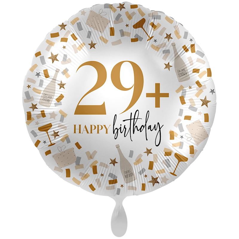Ballon alum. 29+ Happy Birthday ronde 71cm