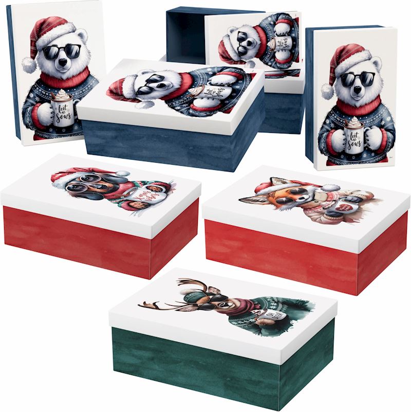 Geschenkboxen Weihnachten Tiere 4 sort., 5 Grössen