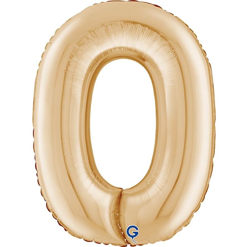 Folienballon Zahl 0, weissgold 66 cm einzeln im Beutel