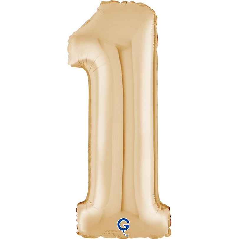 Folienballon Zahl 1, weissgold 66 cm einzeln im Beutel