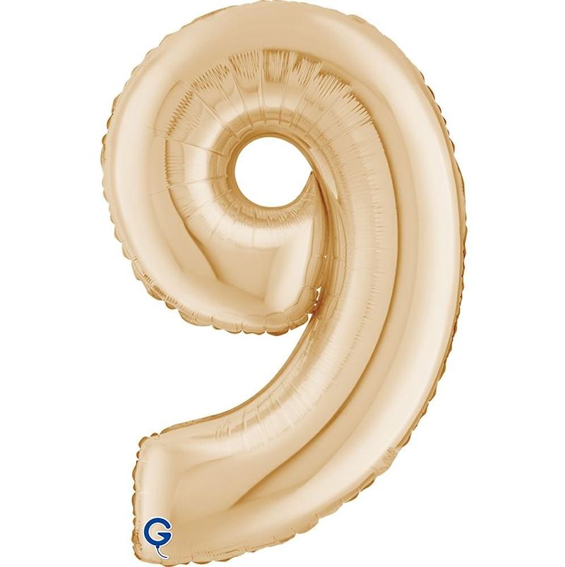 Folienballon Zahl 9, weissgold 66 cm einzeln im Beutel