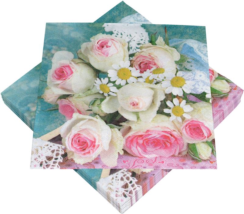 Serviettes Bouquet de roses 33x33 cm, 20 pièces