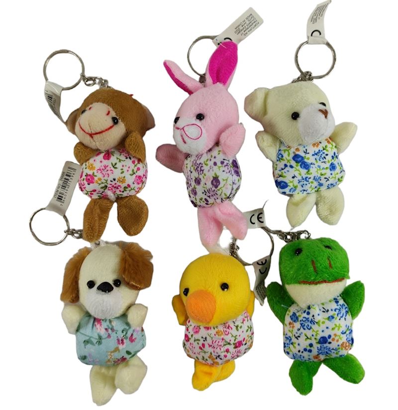 Peluche porte-clés animaux 6-8 cm, 5 ass.