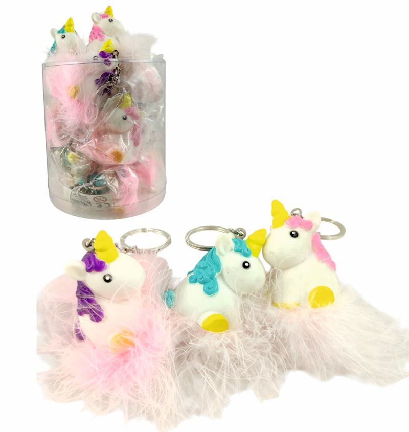 Schlüsselanhänger Einhorn sitzend 3 Farben mit Federn