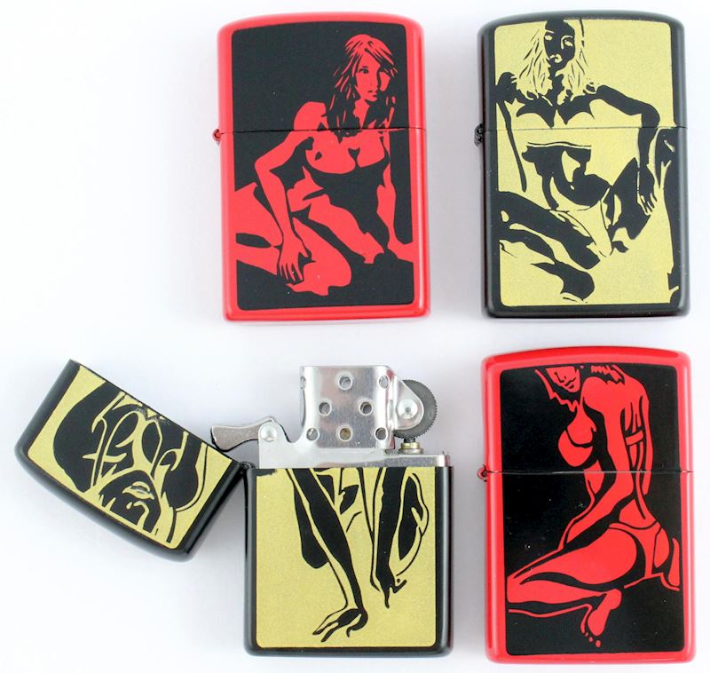 Benzinfeuerzeug Sexygirl Rot & Gold 4xsort. leer