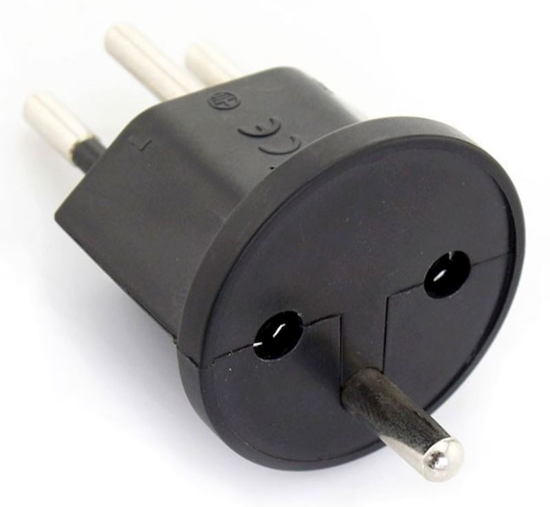 Schuko Stecker Fixadapter 3-polig, Typ 12, D-CH schwarz