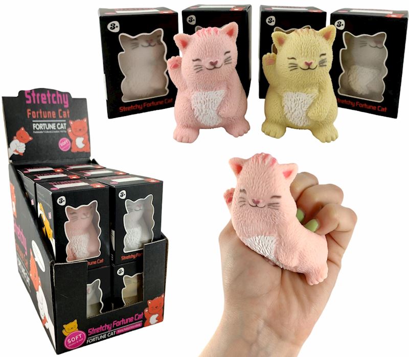 Stretch Glückskatze 7 cm 4 Farben sort.