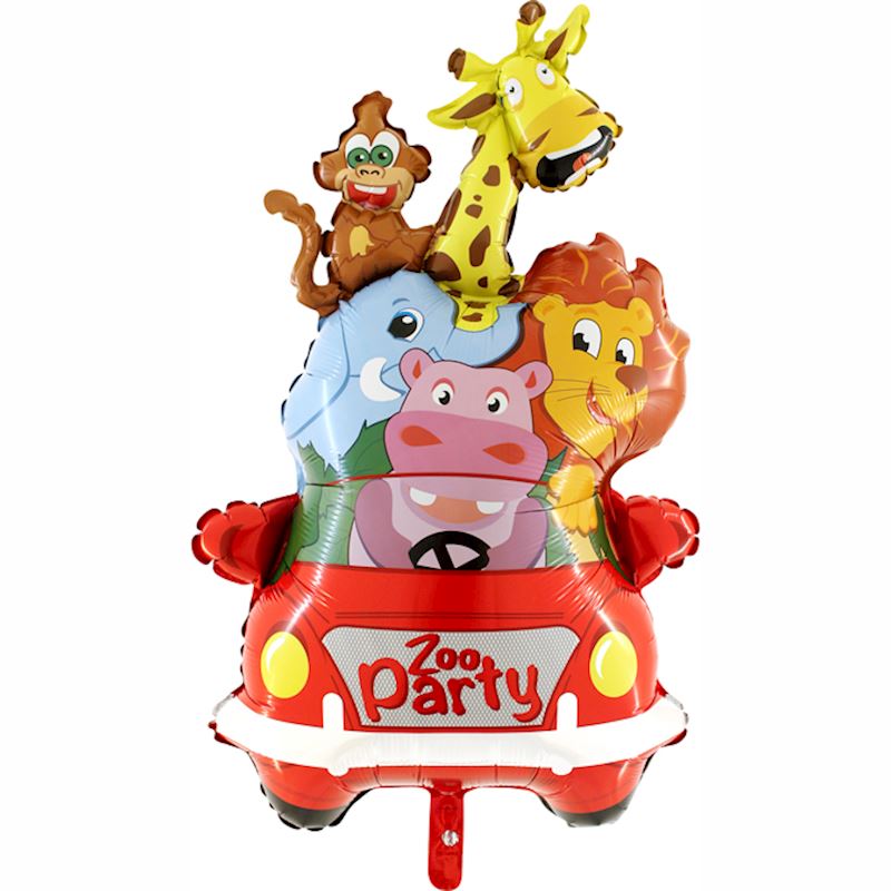 Folienballon offen Zoo Party Auto 95 cm