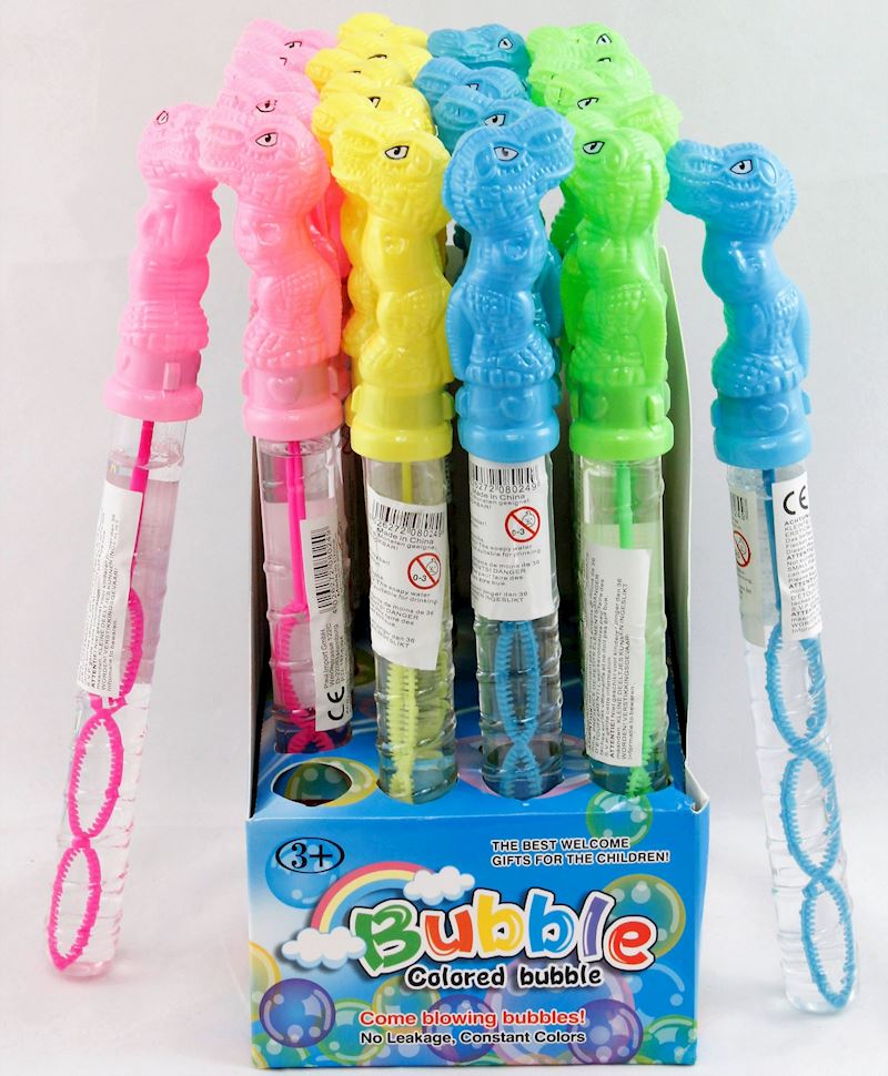 Seifenblasenstick 25cm mit Dino Griff 4 Farben sort.