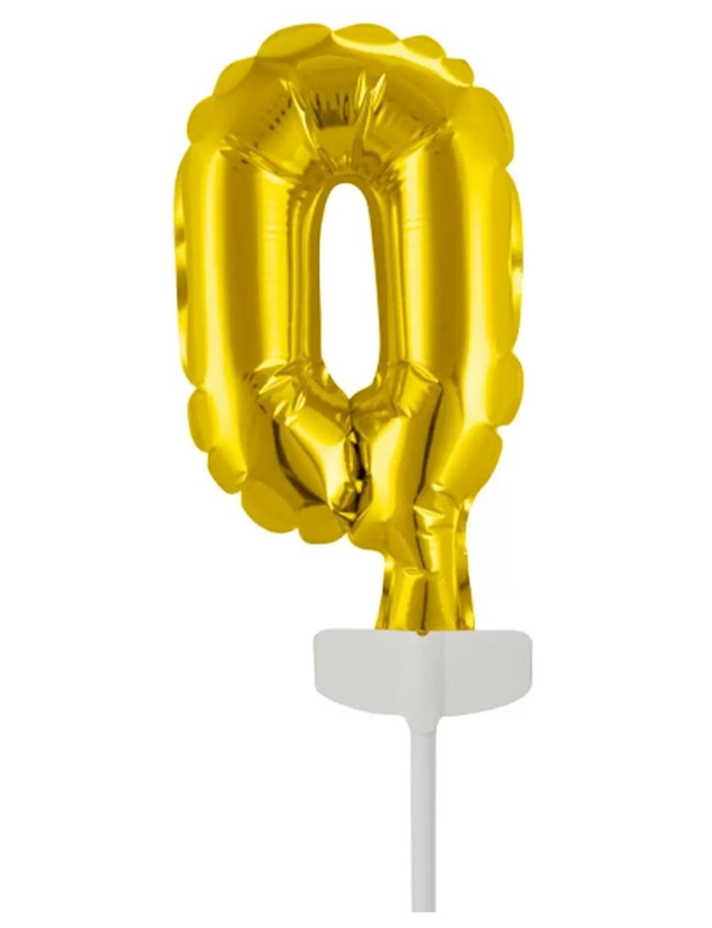 Folienballon Zahl 0 gold 13 cm Kuchendeko m. Halter im Beutel