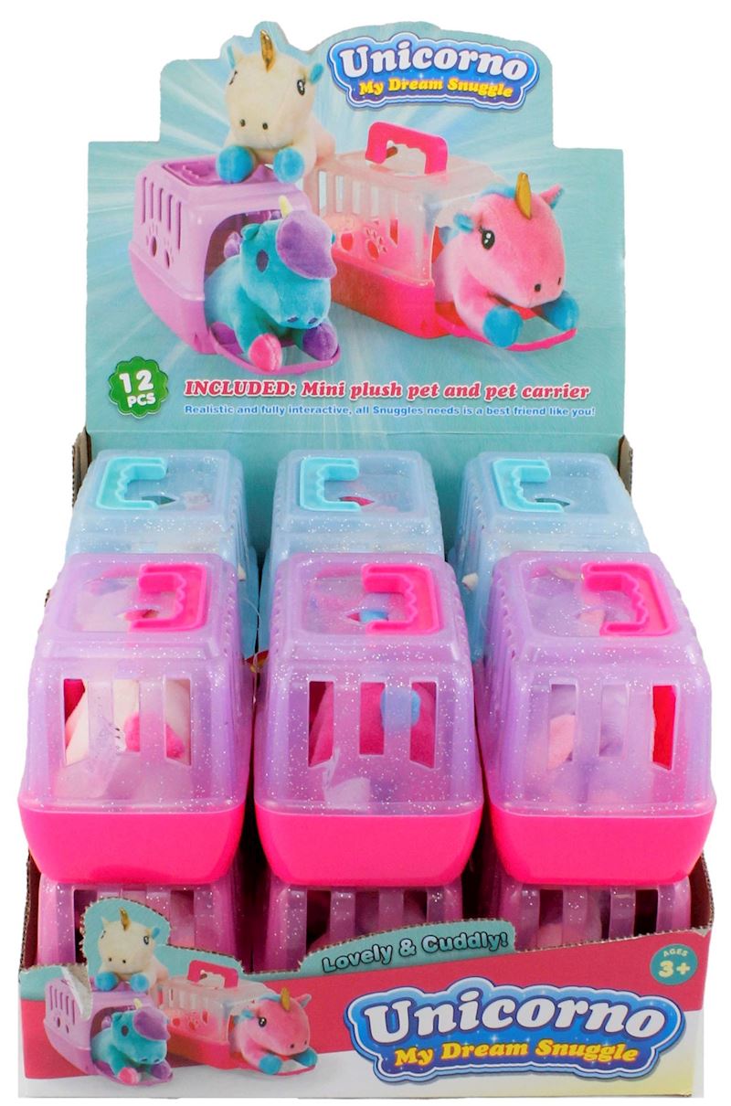 Box pour animaux avec licorne en peluche 3 couleurs 15cm