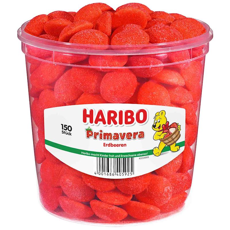 HARIBO Primavera Erdbeeren 150 Stück in der Dose