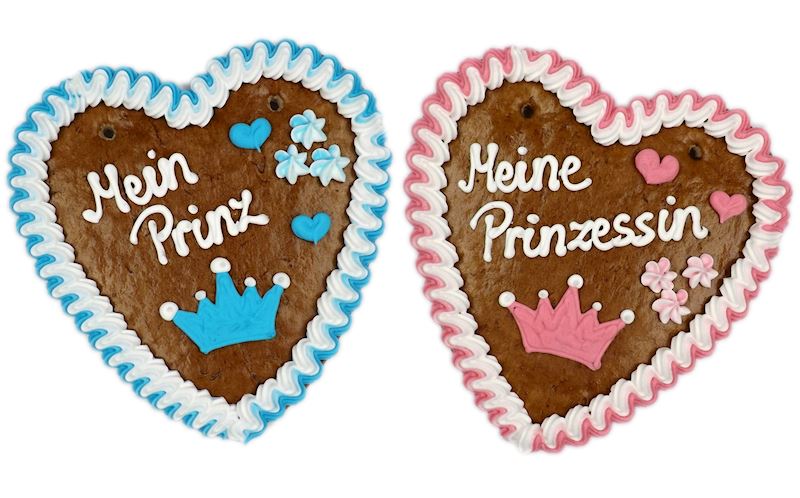 Pain d'épice coeur 50 g 10 cm Prinzessin und Prinz 2 ass.