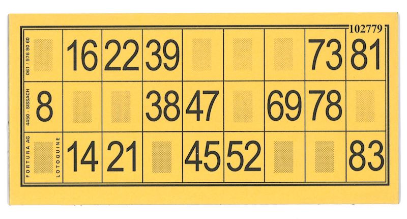 Lottokarten Lam. 14,5x7,2 dick gelb, 100 Stk.