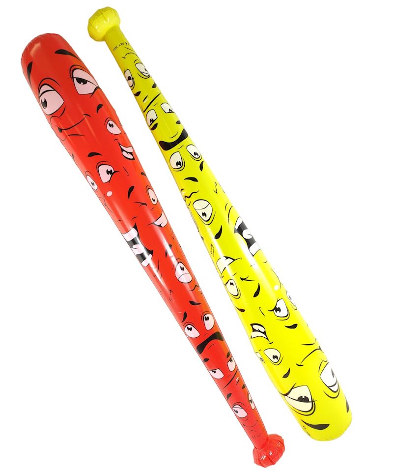 Aufblasbarer B-Schläger 105 cm mit Gesichtern gelb & rot sort