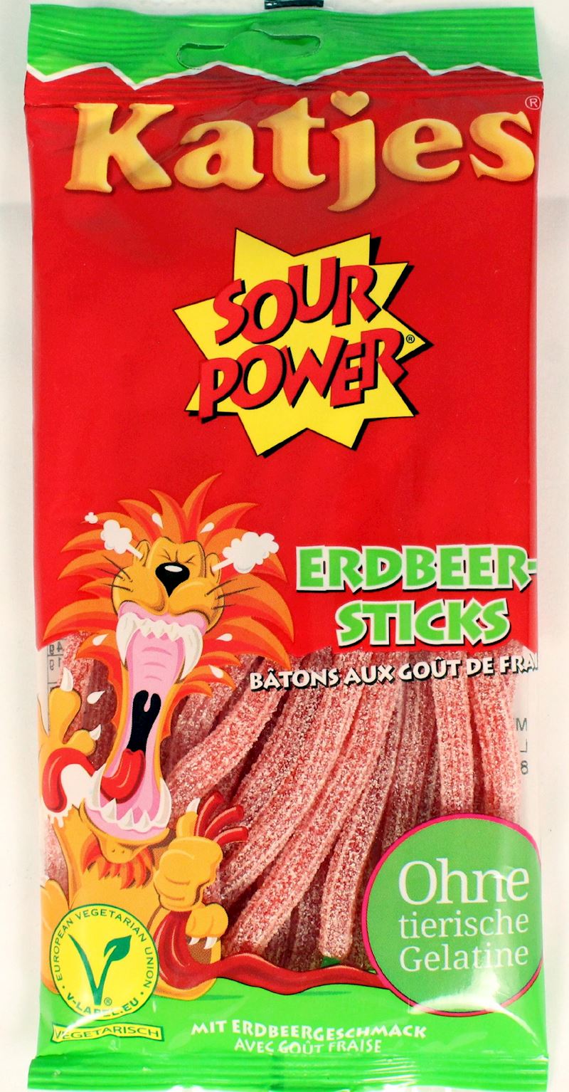 Katjes Sour Power fraise 100 g sans gélatine animale