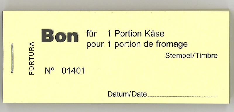 Bloc de bon avec 100 bons pour 1 portion de fromage