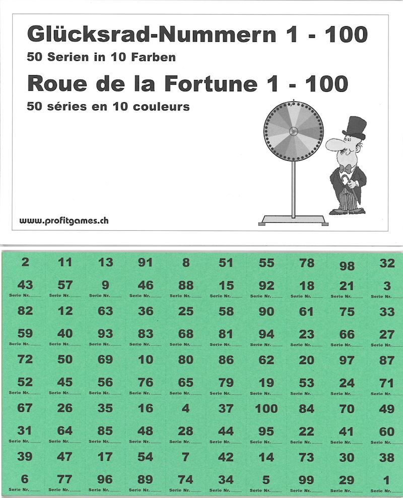 Roue fortune livret: 50x 1-100 