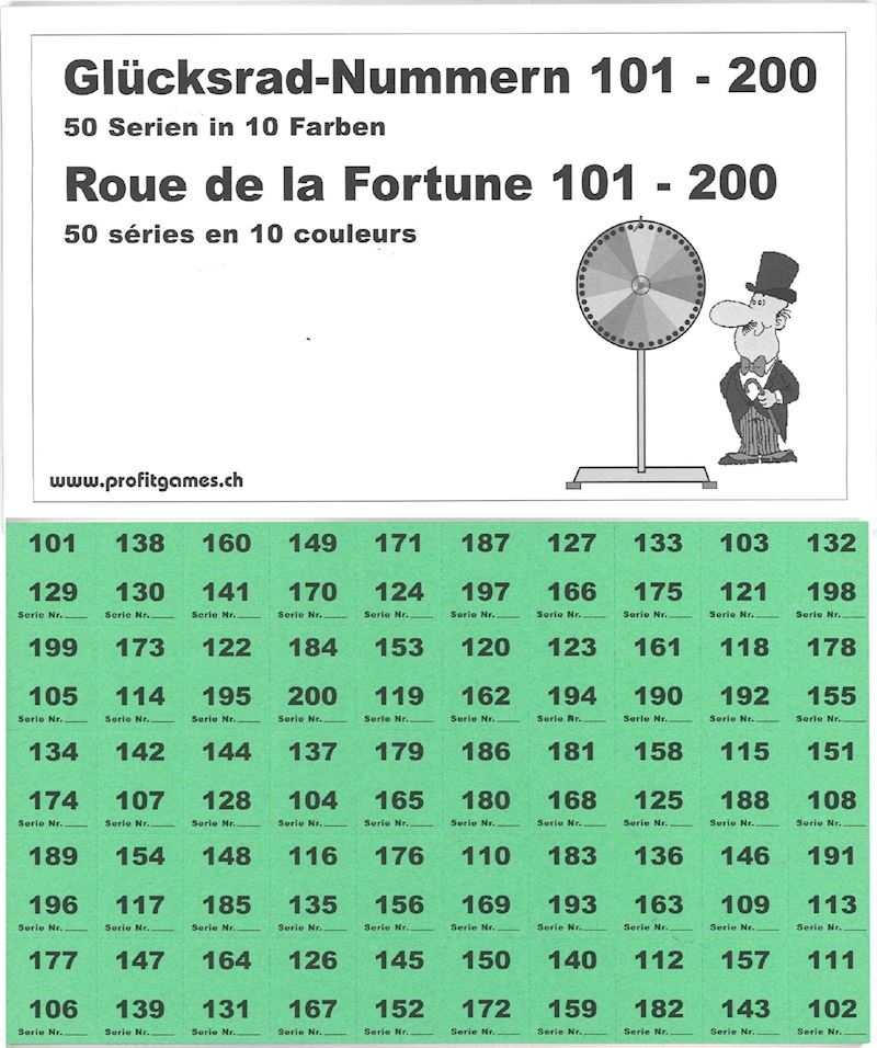 Glücksrad-Nummern-Block 101-200, 50 Serien in 10 Farb.