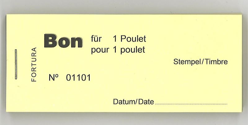 Bloc de bon avec 100 bons pour 1 poulet