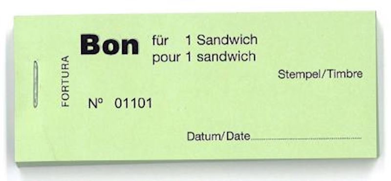 Bonblöckli mit 100 Bons für 1 Sandwich