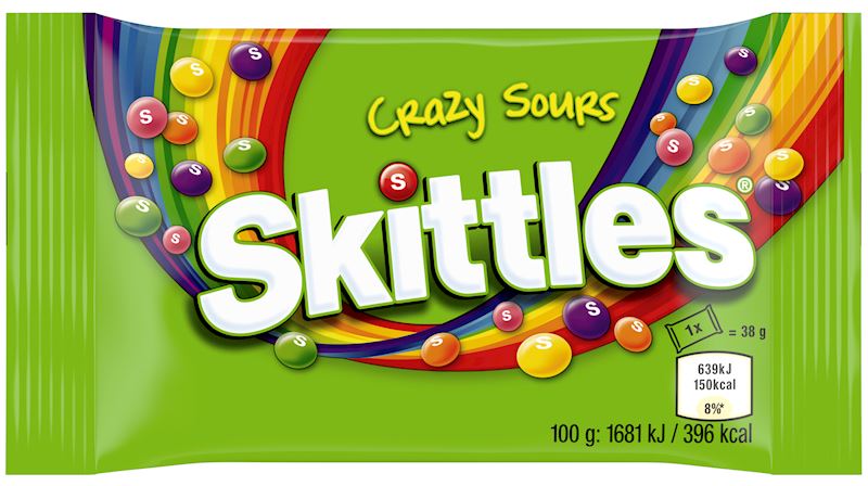 Skittles Crazy Sours 38 g Kaubonbons bunt sortiert