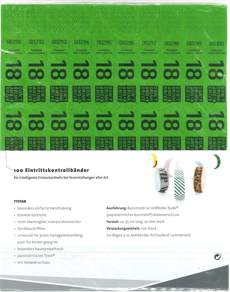 Identkontroller Tystar grün 100 Stk. 18 drink&drive im Blister