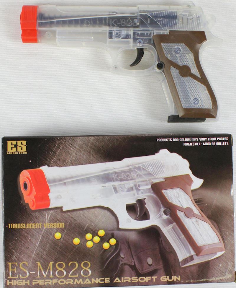 Pistole Air Soft Gun ES-M828 transparent, ab 16 Jahren!