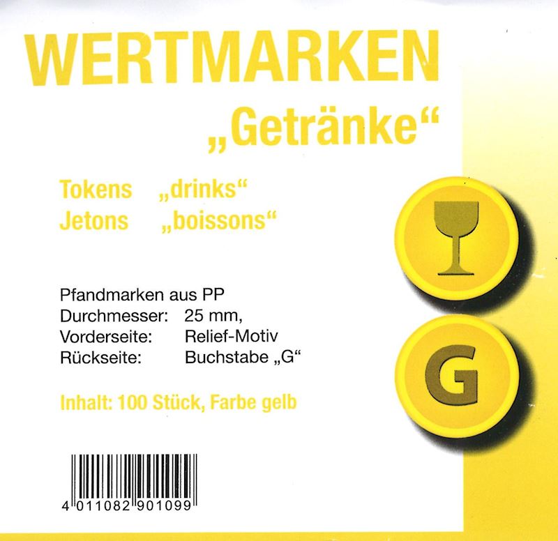 Wertmarken Jetons Getränke Beutel à 100 Stk. gelb
