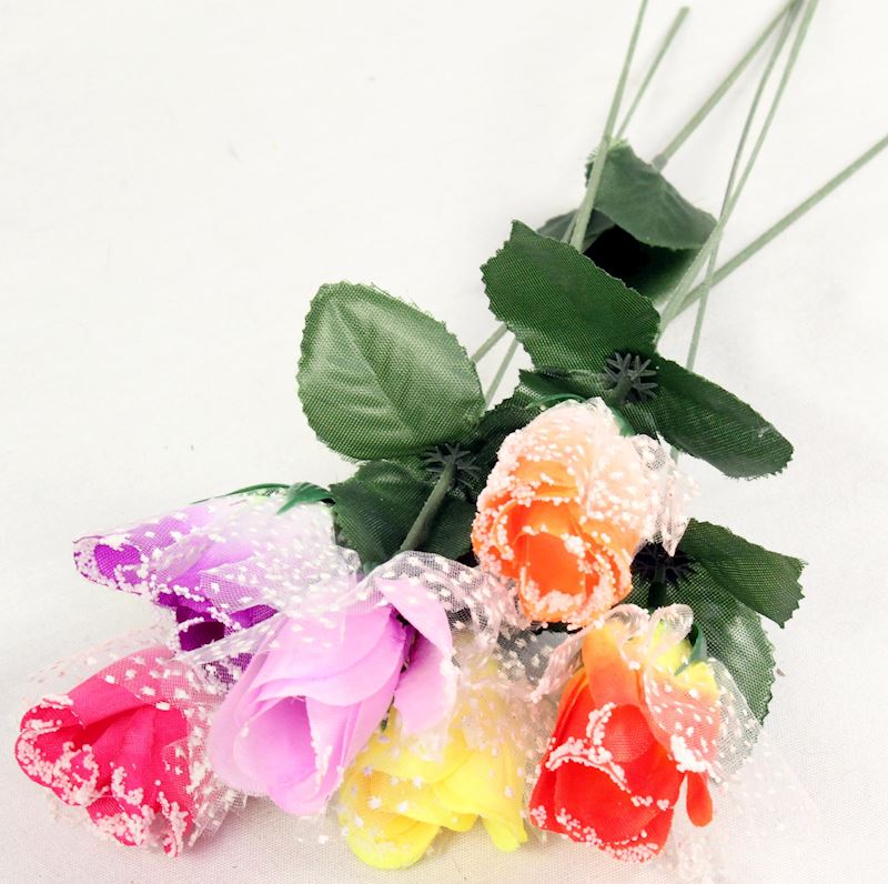 Rose mit Tüll 32 cm 6 Farben sortiert