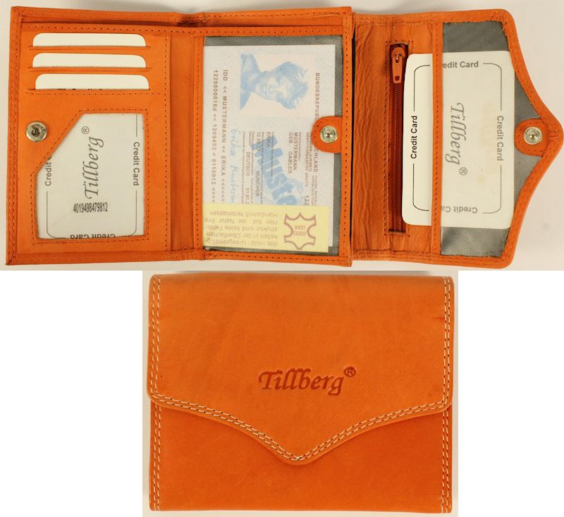 Damen Geldbörse Leder orange 12.5x10x1.5cm