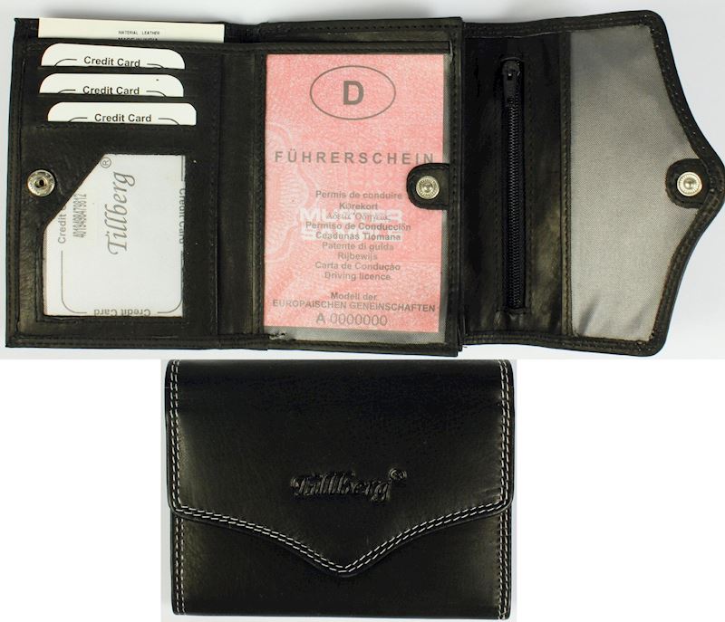 Damen Geldbörse Leder schwarz 12.5x10x1.5cm