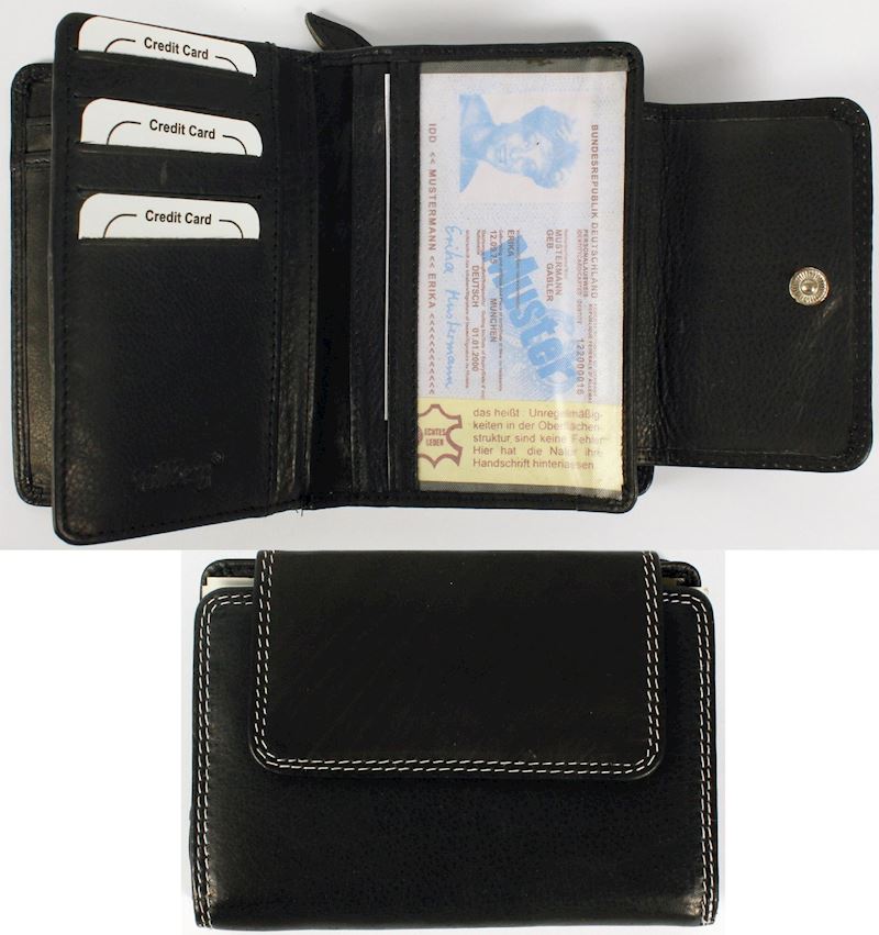 Geldbörse schwarz Leder 13x9x3cm