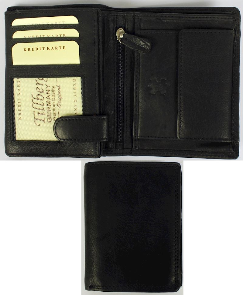 Portemonnaie en cuir noir 9.5x12.5x1.5cm nappa