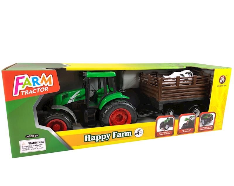 Traktor mit Anhänger & Kuh 45 cm