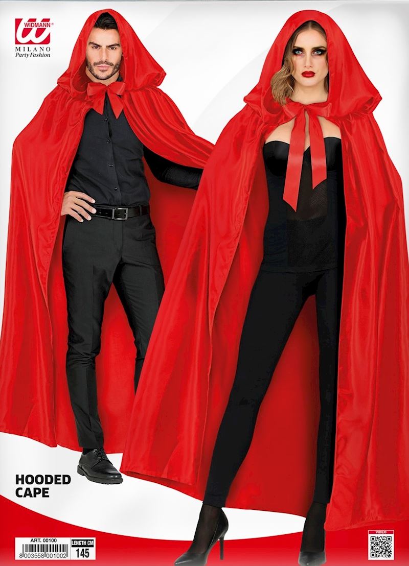 Satinumhang rot mit Kapuze 145 cm