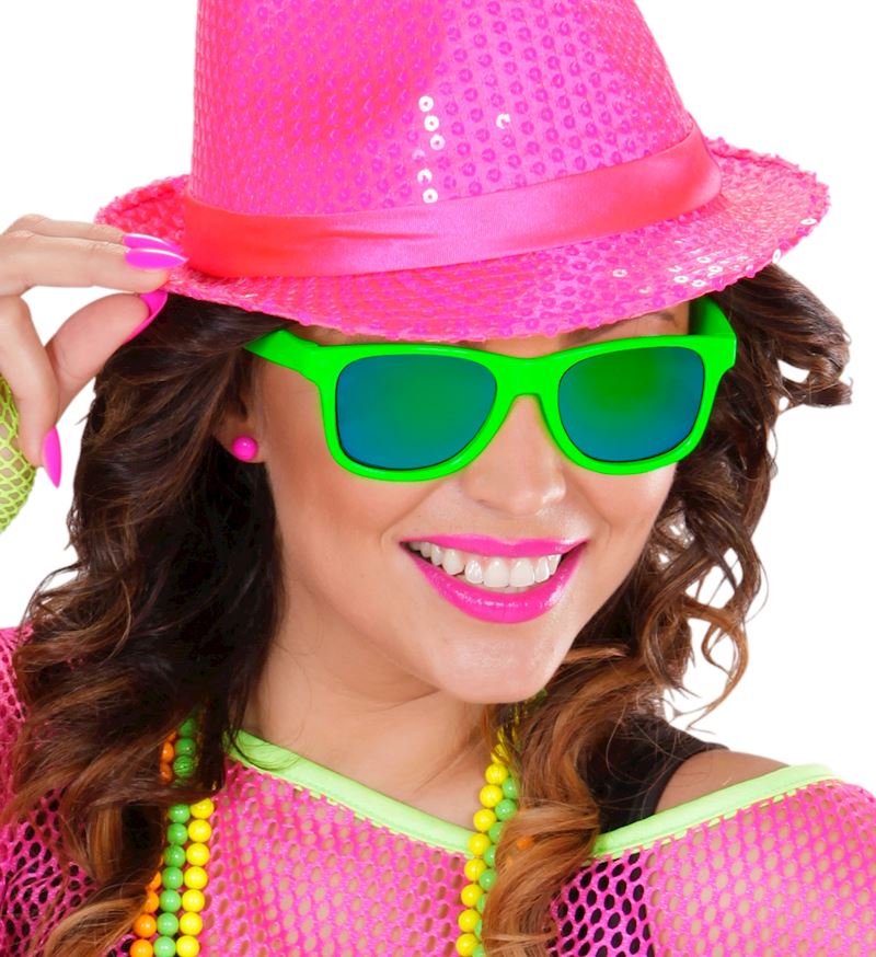 Sonnenbrille Neon Grün 80er Jahre mit Gläsern Revo