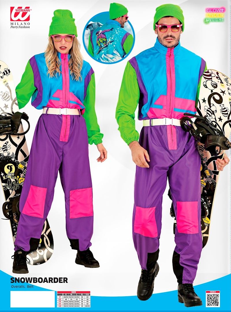 Kostüm Snowboarder Grösse S UV Neon, Overall ohne Mütze