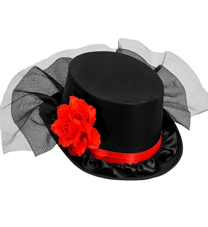 Chapeau haut de forme avec tulle et rose